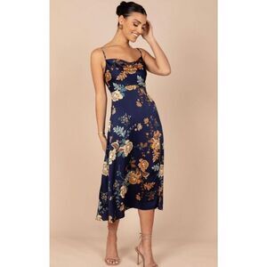 Petal & Pup Alejandra Cowl Neck Midi Dress Blue Floral Size 8 Nwot